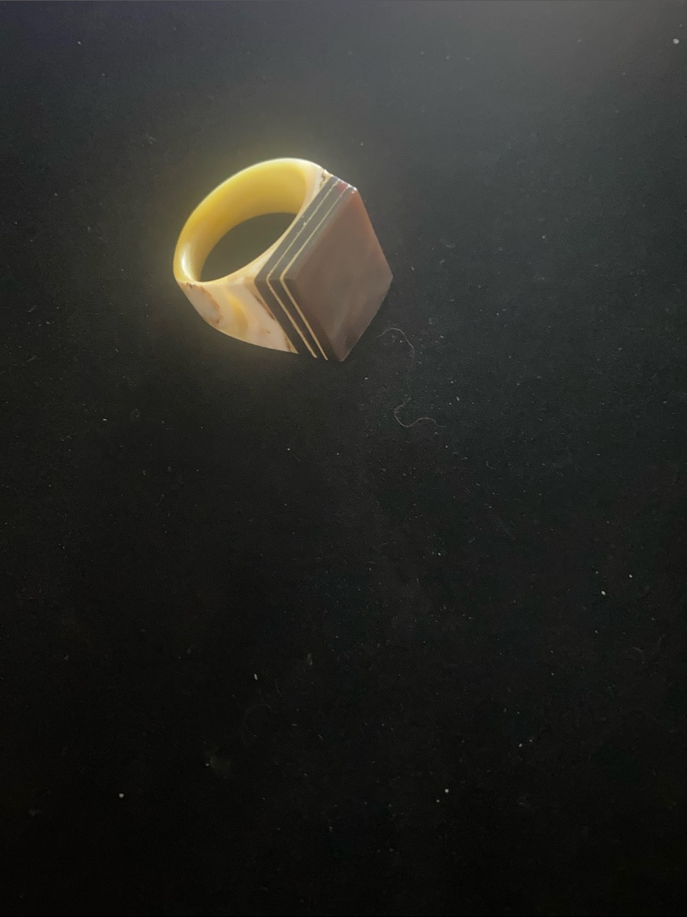 Men's Yellow and Brown Resin Square Signet Ring